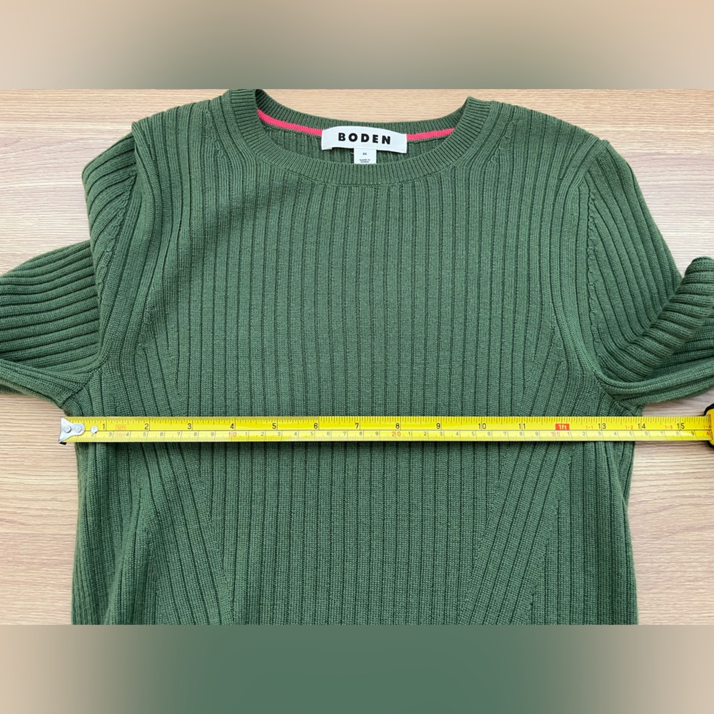 Boden Olive Green Ribbed 100% Merino Wool Sweater Women XS Crewneck Capsule - Picture 6 of 7